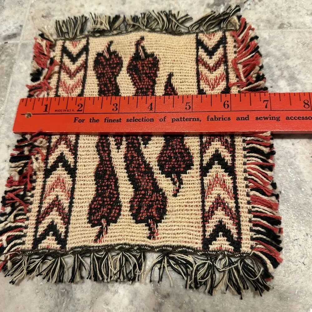 Mini Southwestern Blanket Coaster Mouse Pad Chili‎ Peppers Fringe 8X7